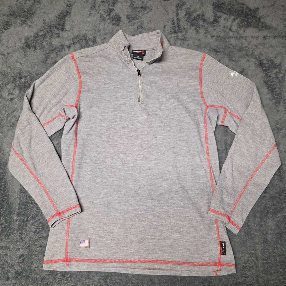Ariat FR Work Tek Baselayer Mens Small 1/4 Zip Gray Red Stitching CAT 2 workwear